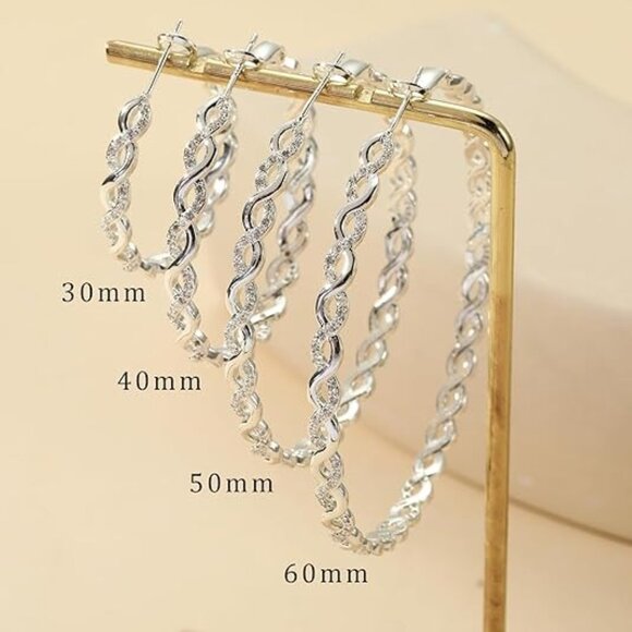 Silver 30mm Twisted Hoop Earrings With Cubic Zirconia Hoops Earrings